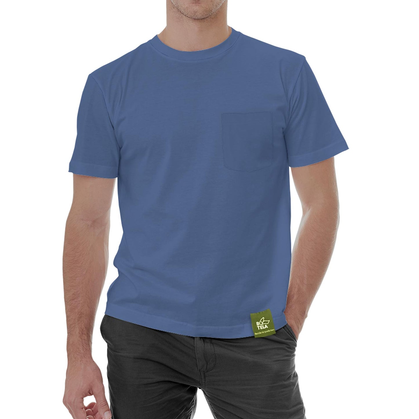 Polera sustentable hombre manga corta azul
