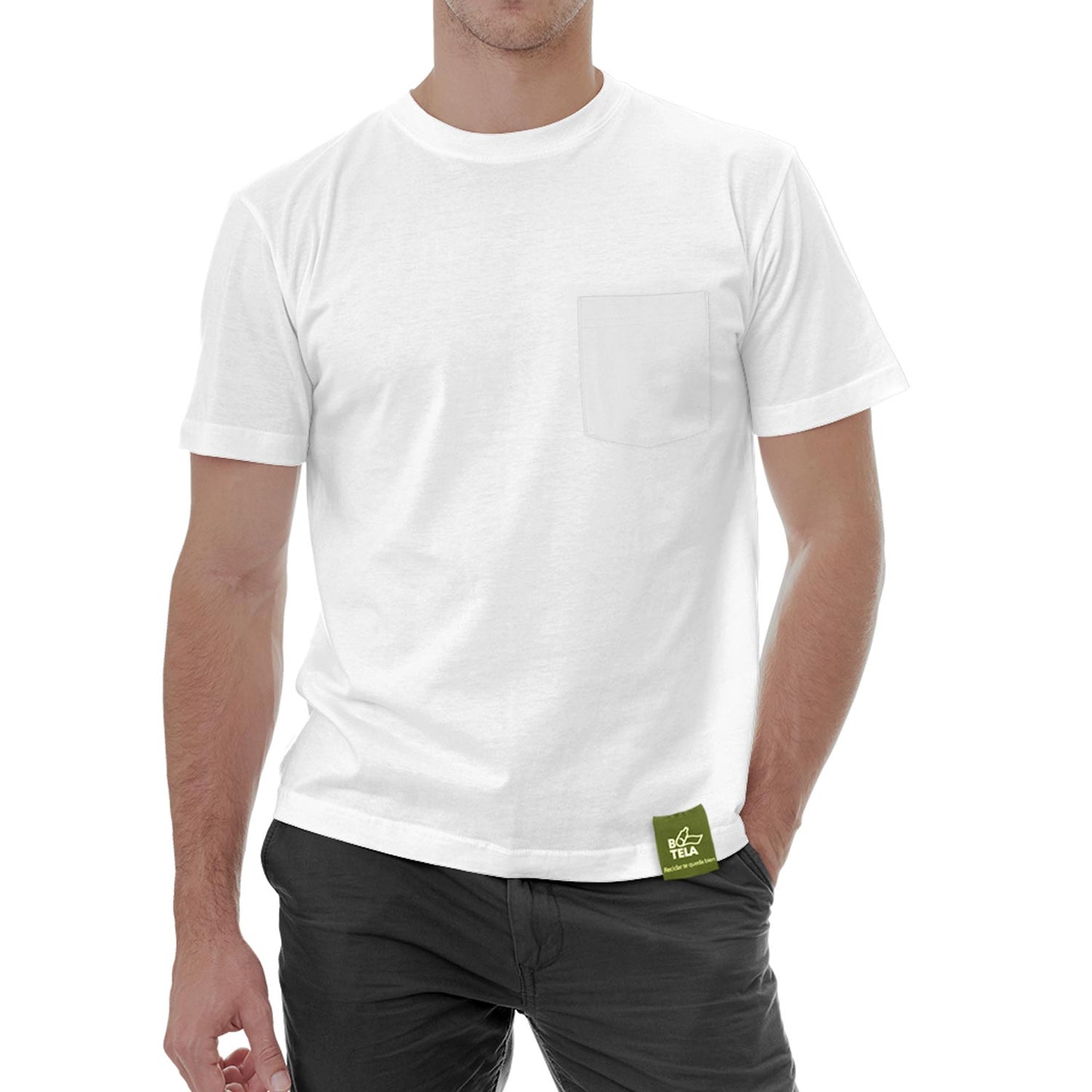 Polera sustentable hombre manga corta blanca