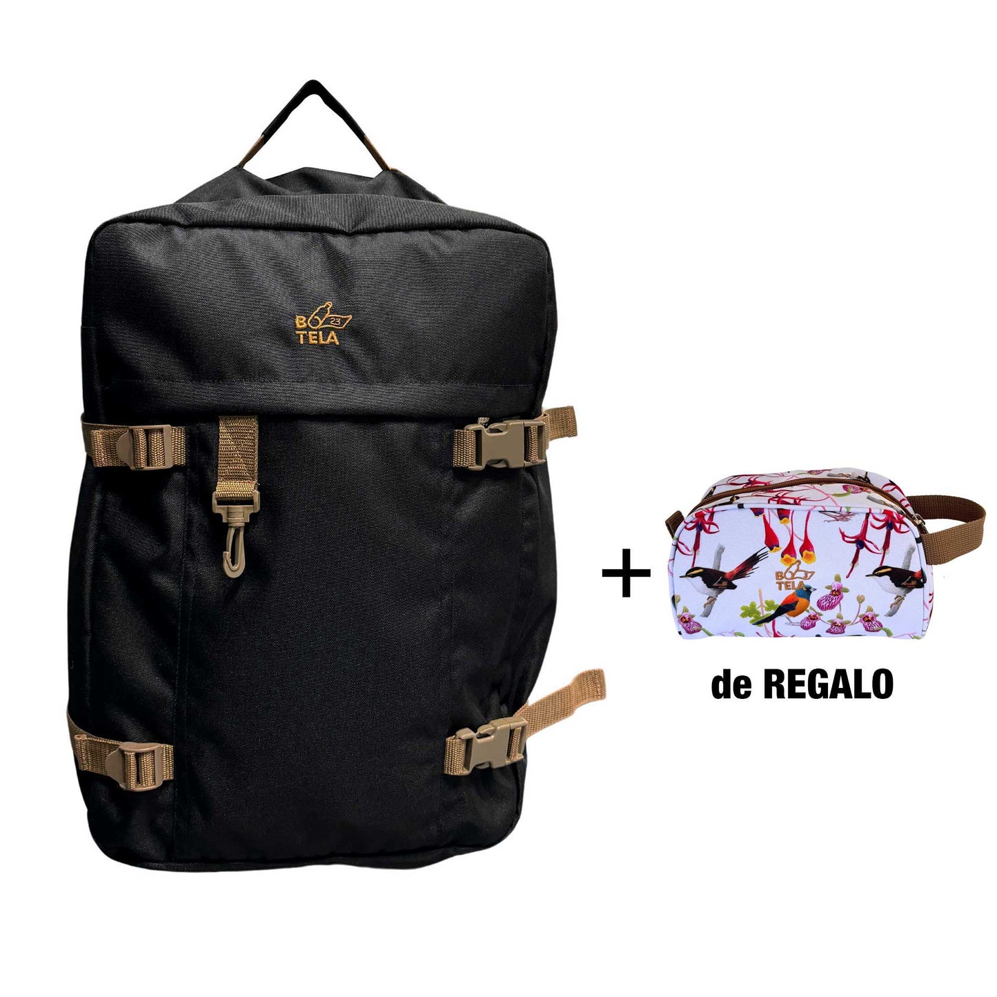 Mochila de viaje negra 40 lts + Estuche cosmetiquero GRATIS + Envío GRATIS