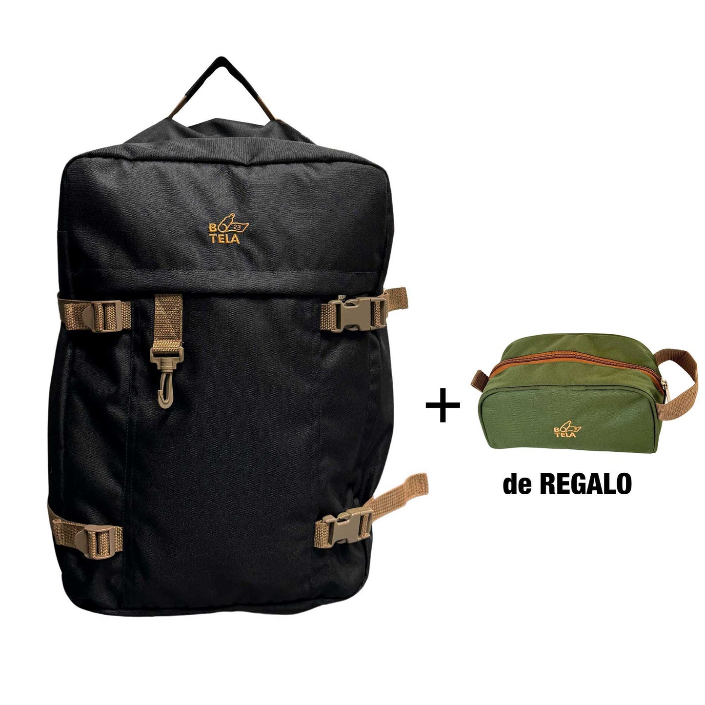 Mochila de viaje negra 40 lts + Estuche cosmetiquero GRATIS + Envío GRATIS