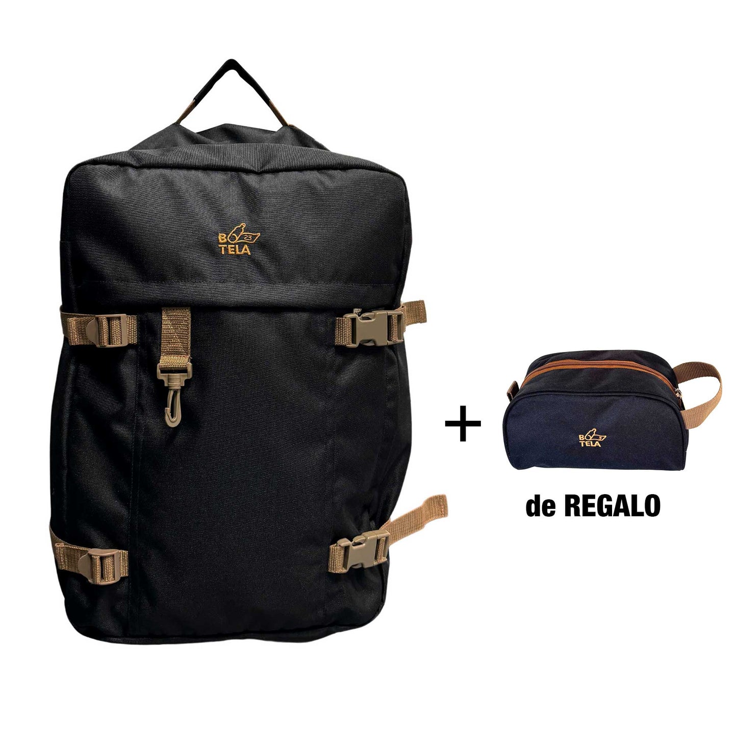 Mochila de viaje negra 40 lts + Estuche cosmetiquero GRATIS + Envío GRATIS